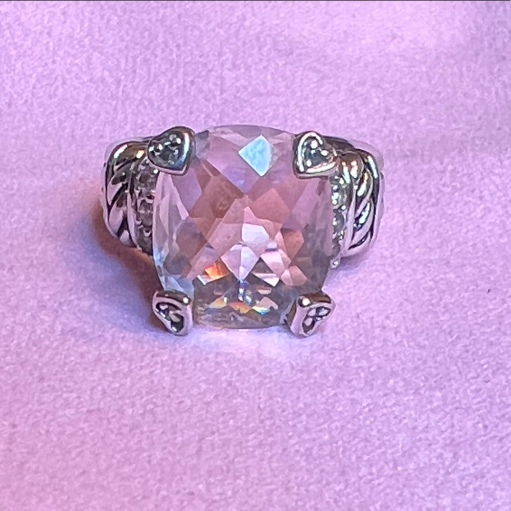 Large Morganite and Diamond Sterling Silver Women's Ring